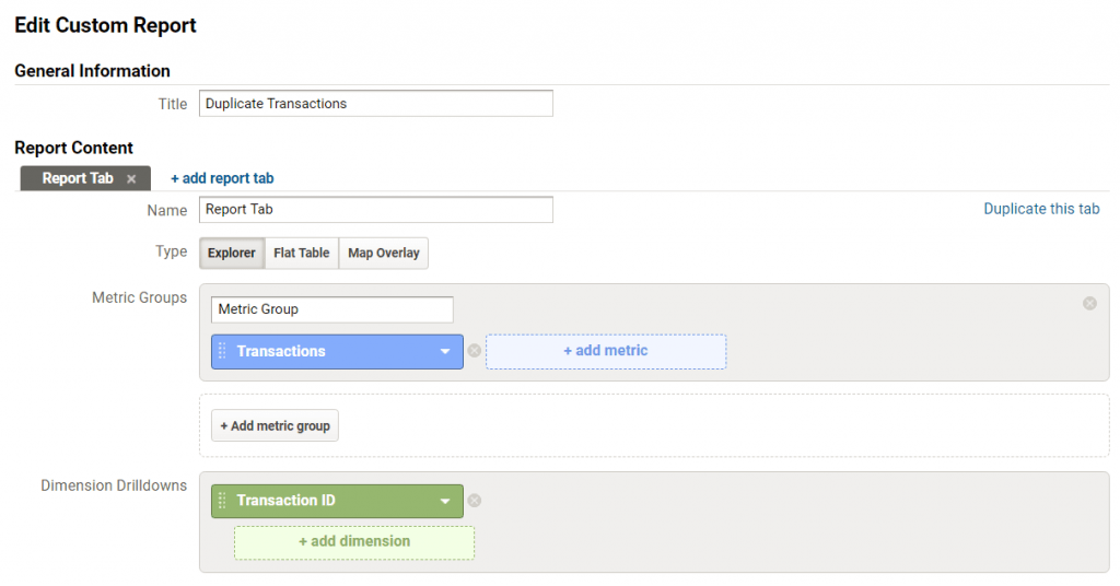 Duplicate Transactions Kontrolle per Custom Report
