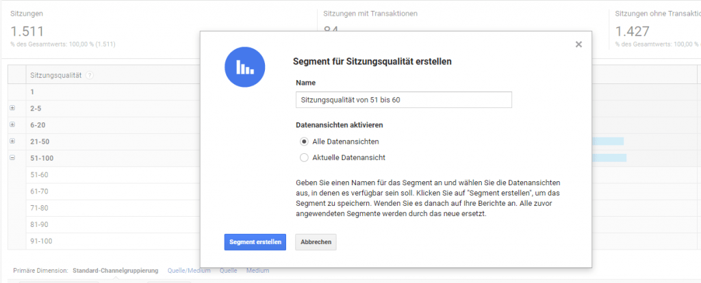 Segment aus Dimension erstellen
