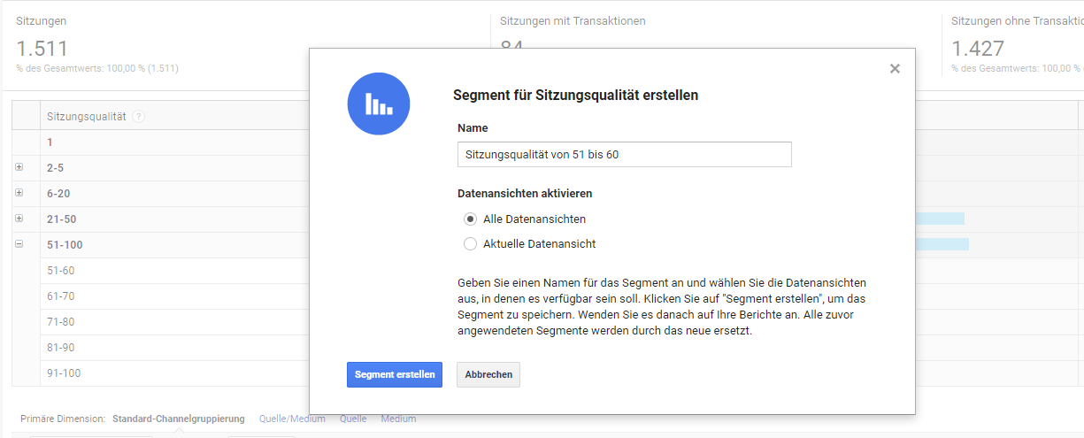 Segment aus Dimension erstellen