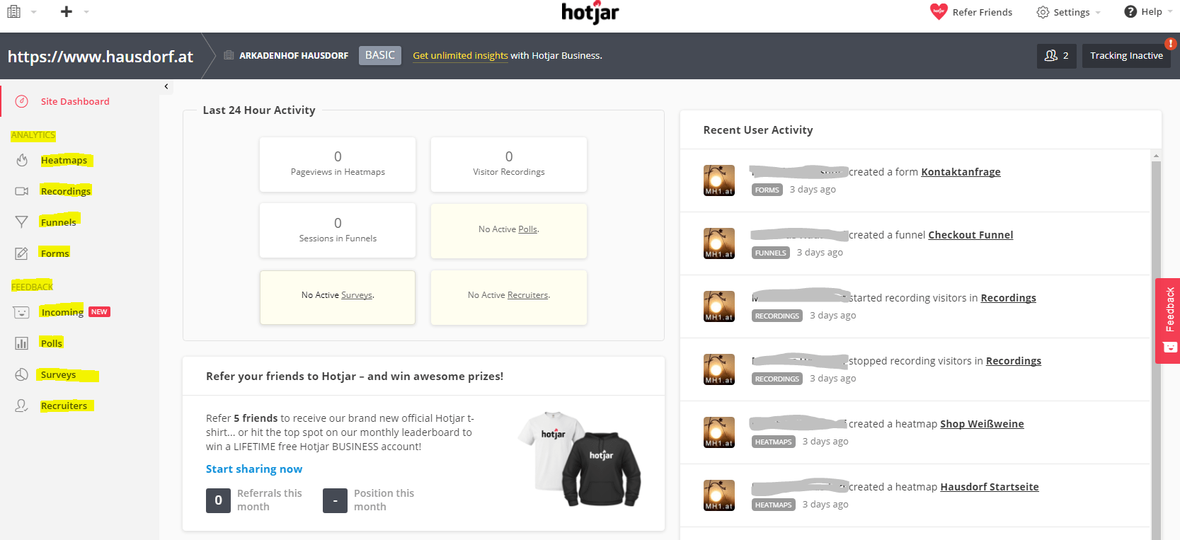 Hotjar Dashboard