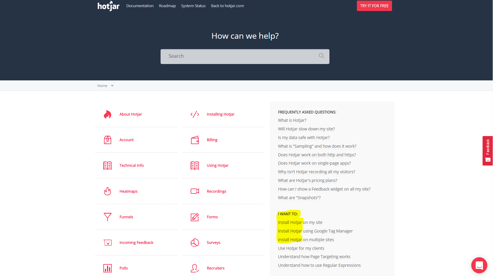 Hotjar Dokumentations Website