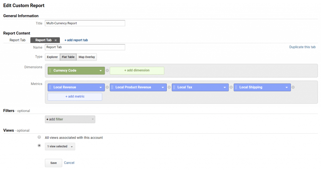 Multi Currency Custom Report in Google Analytics