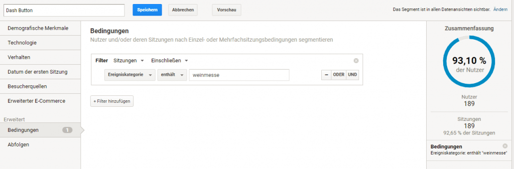 Google Analytics Segment Dash Button